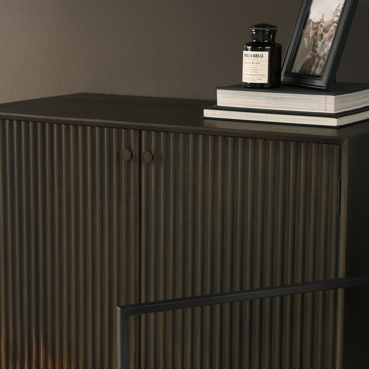 Cinder Dark Brown Distressed Wood Reeded 2-Door Closed Accent Cabinet