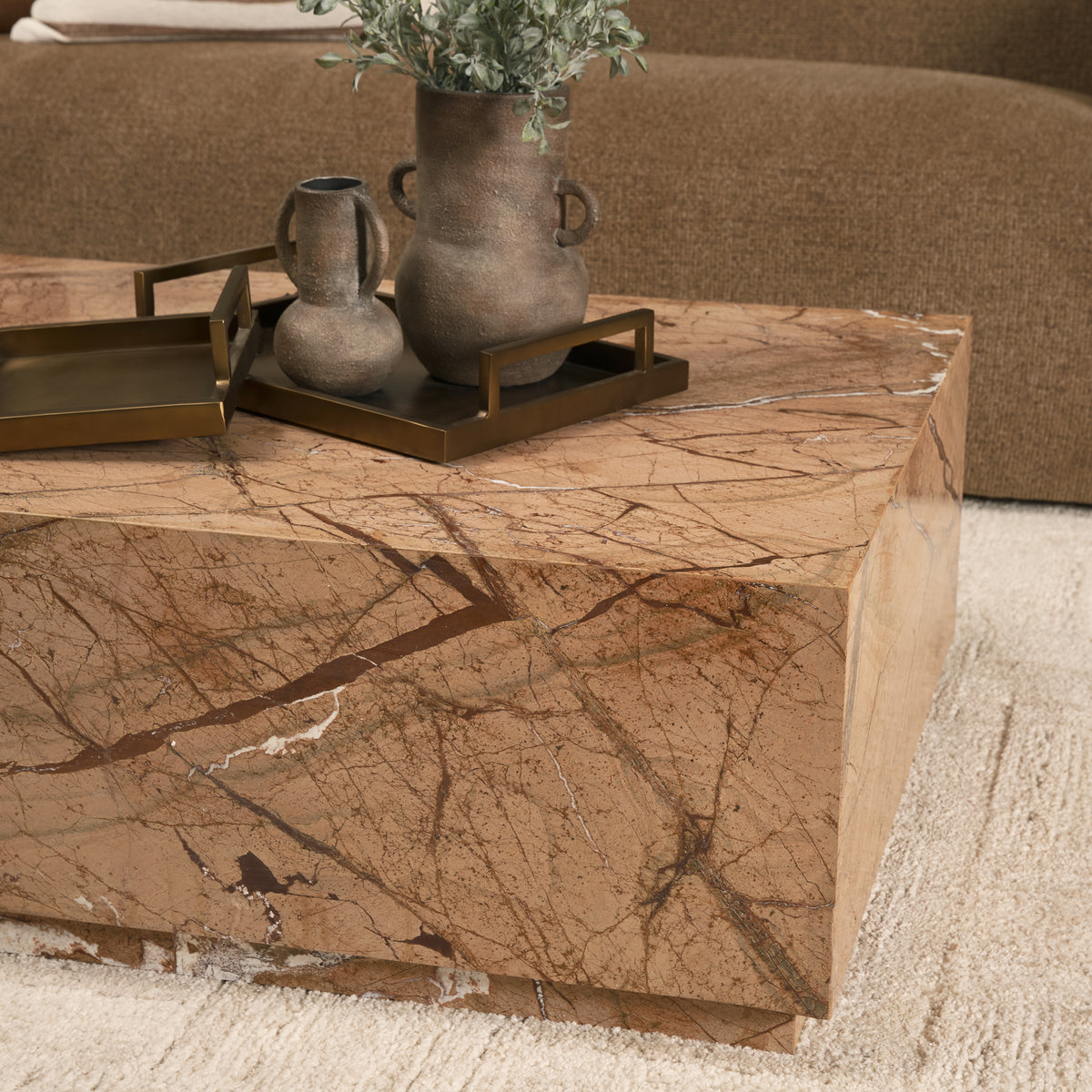 Matteo Rust Solid Rainforest Marble Rectangular Coffee Table