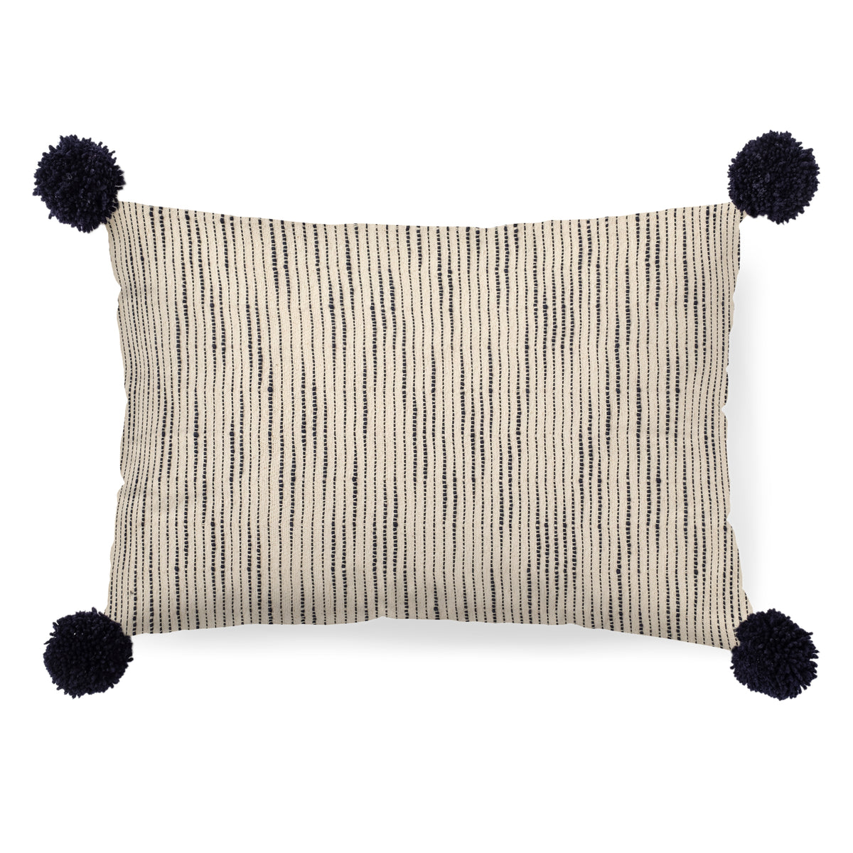 Krystal Cream/Blue 13x21 Pom Pillow Cover with Down Filler (Set of 2)