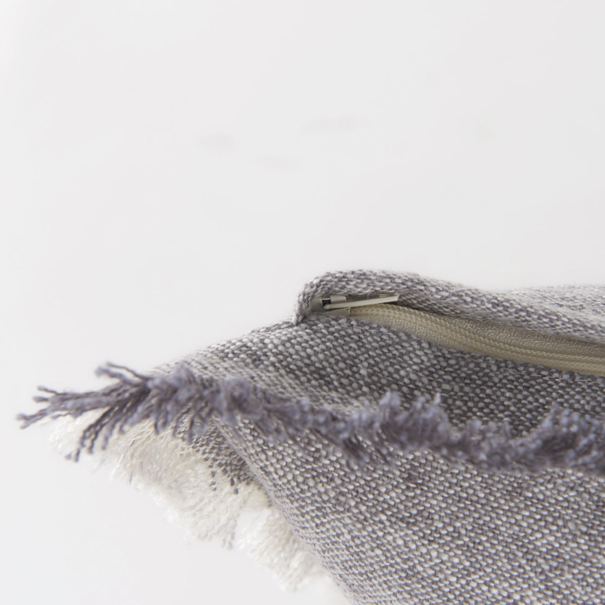 Thais Gray 13x21 Fabric Fringed Pillow Cover with Non-Allergen Filler (Set of 2)