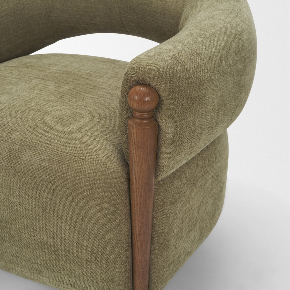 Margaux Olive Fabric Open Back Barrel Accent Chair