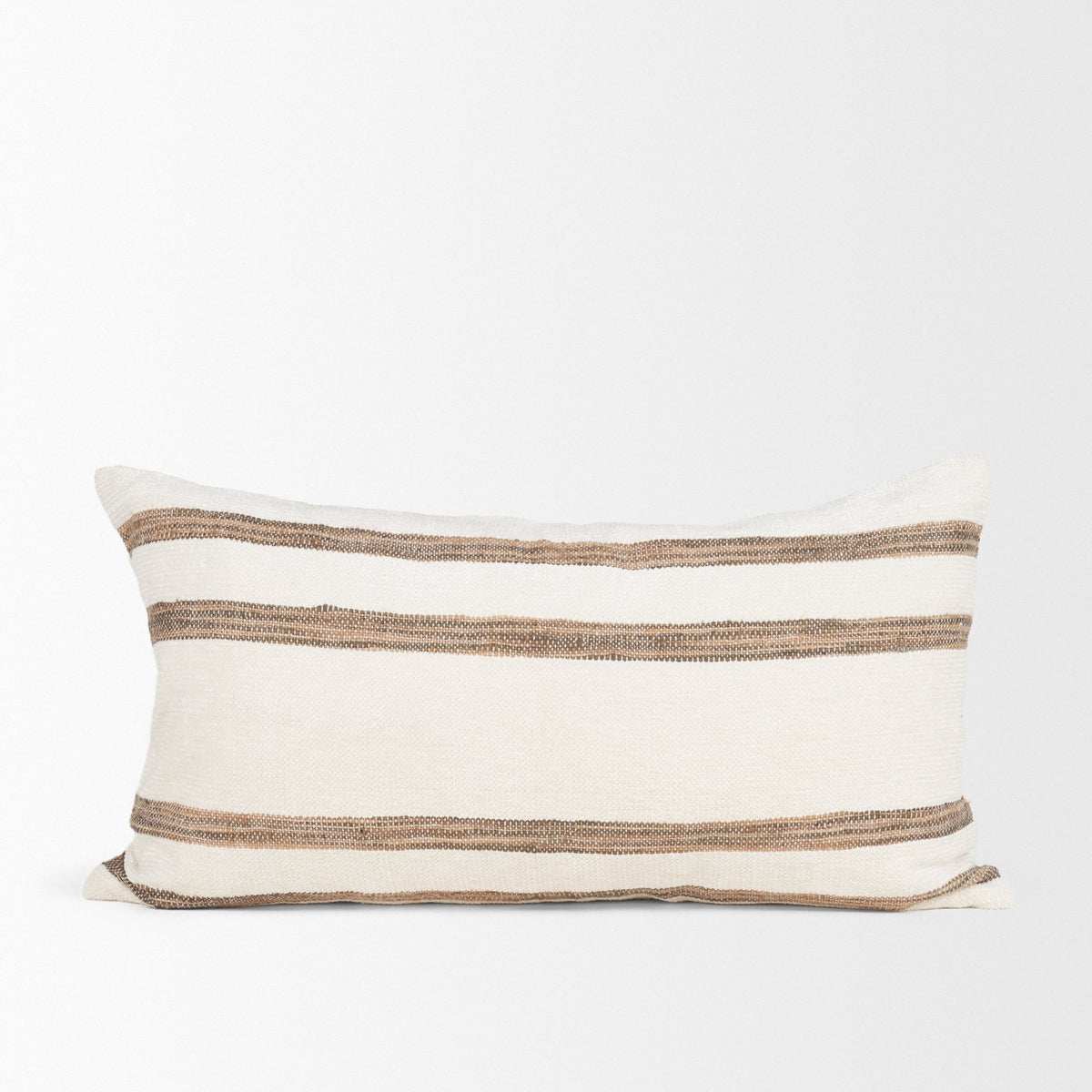 Maryn Cream/Brown 14x26 Lumbar Decorative Pillow Cover with Down Filler