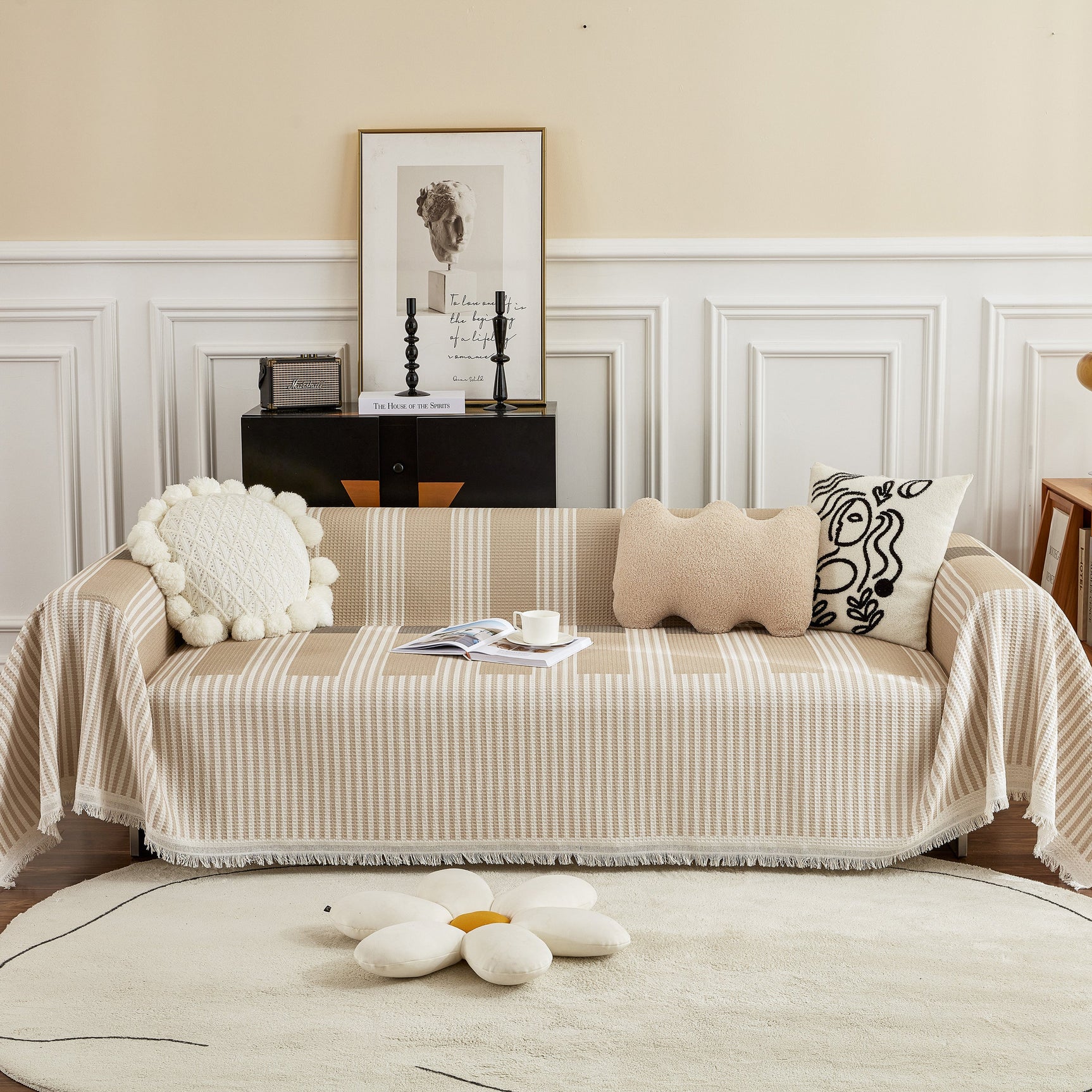 Waffle Lattice Fabric Sofa Cover, Multi-purpose Soft Sofa Throw, Couch Cover Blanket Throws for Couches