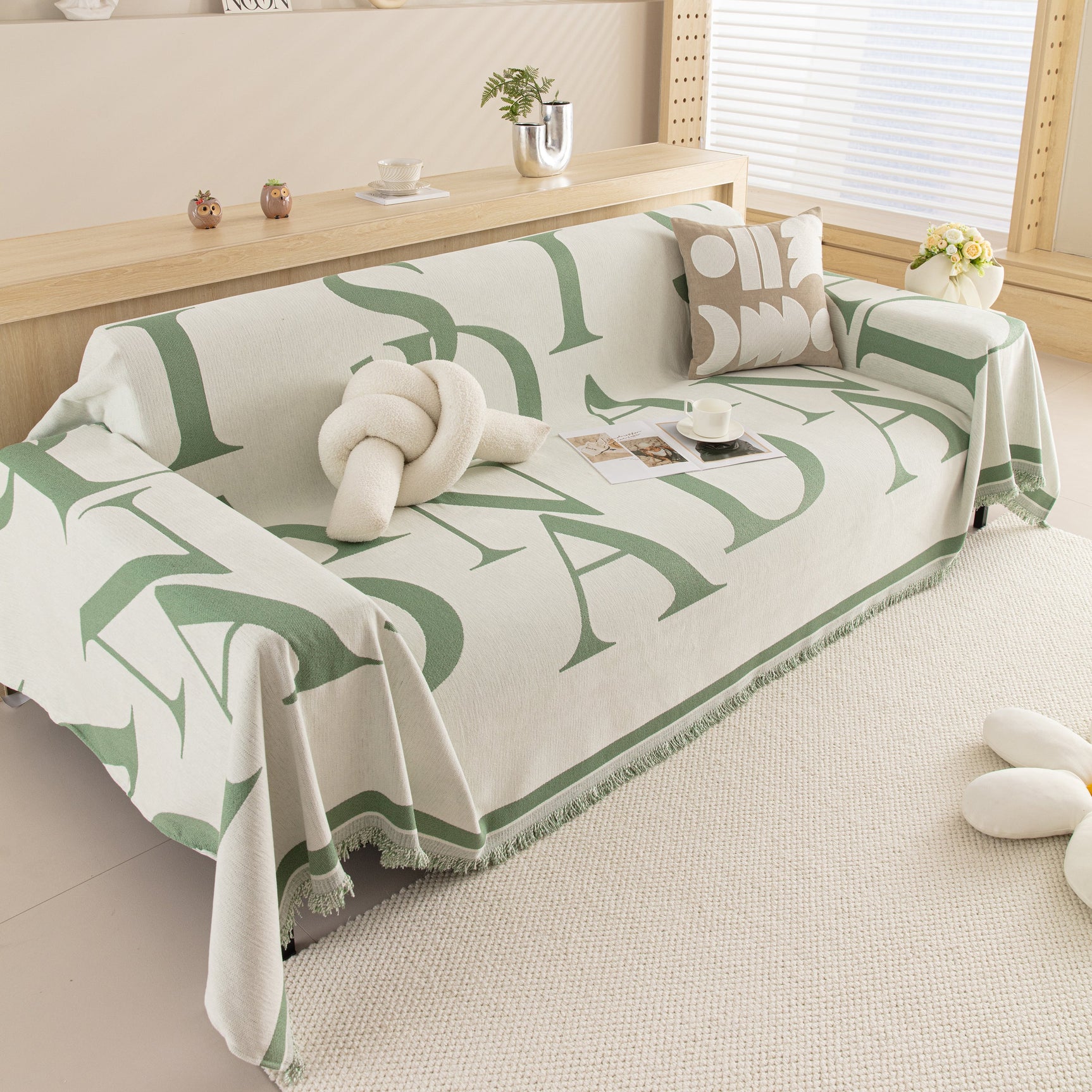 Chenille Jacquard Alphabet Sofa Blanket Cover, L Shape Sofa Cover, Reversible Couch Covers for Dogs