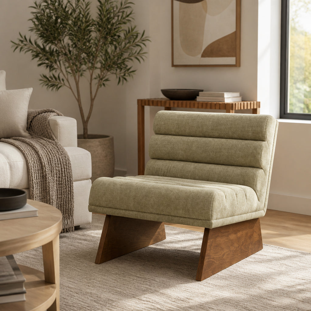 Oroville Sage Green Modern Channel Armless Chair