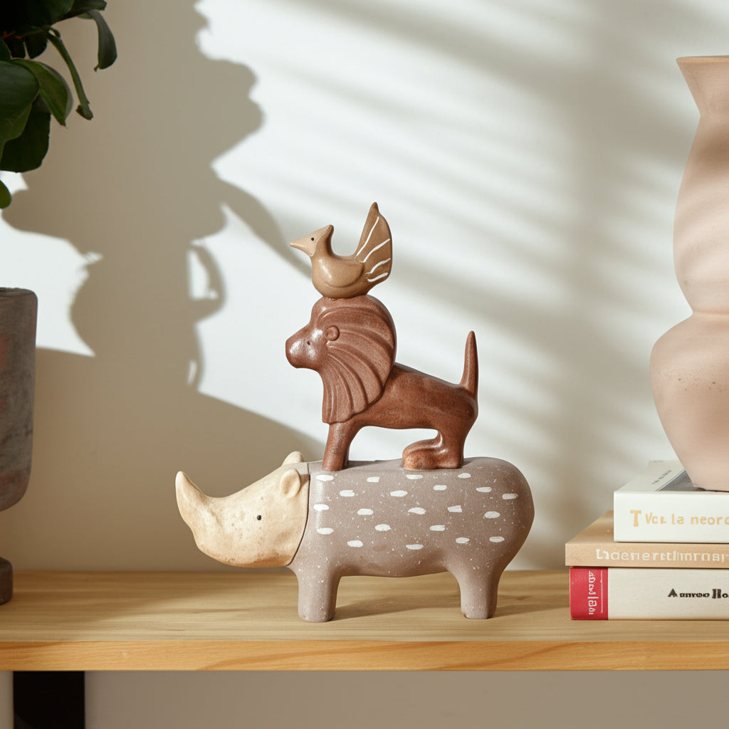 Crosbymill Tan/Ivory/Brown Animal Pyramid Decor