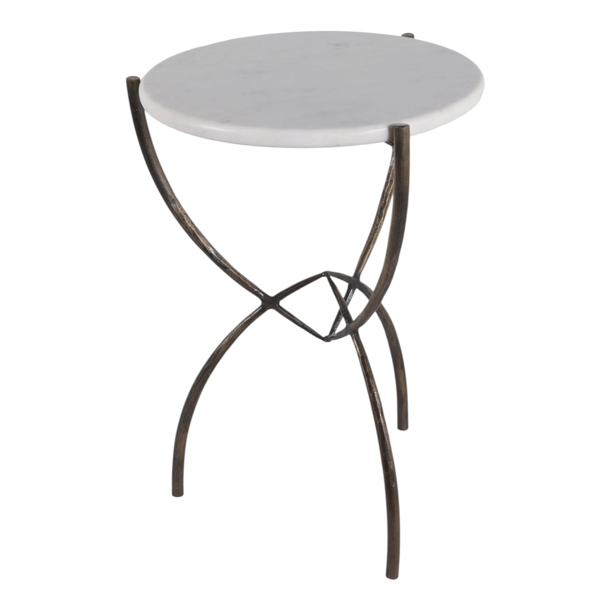 Gorman White/Bronze Accent Table with Curved Legs and Marble