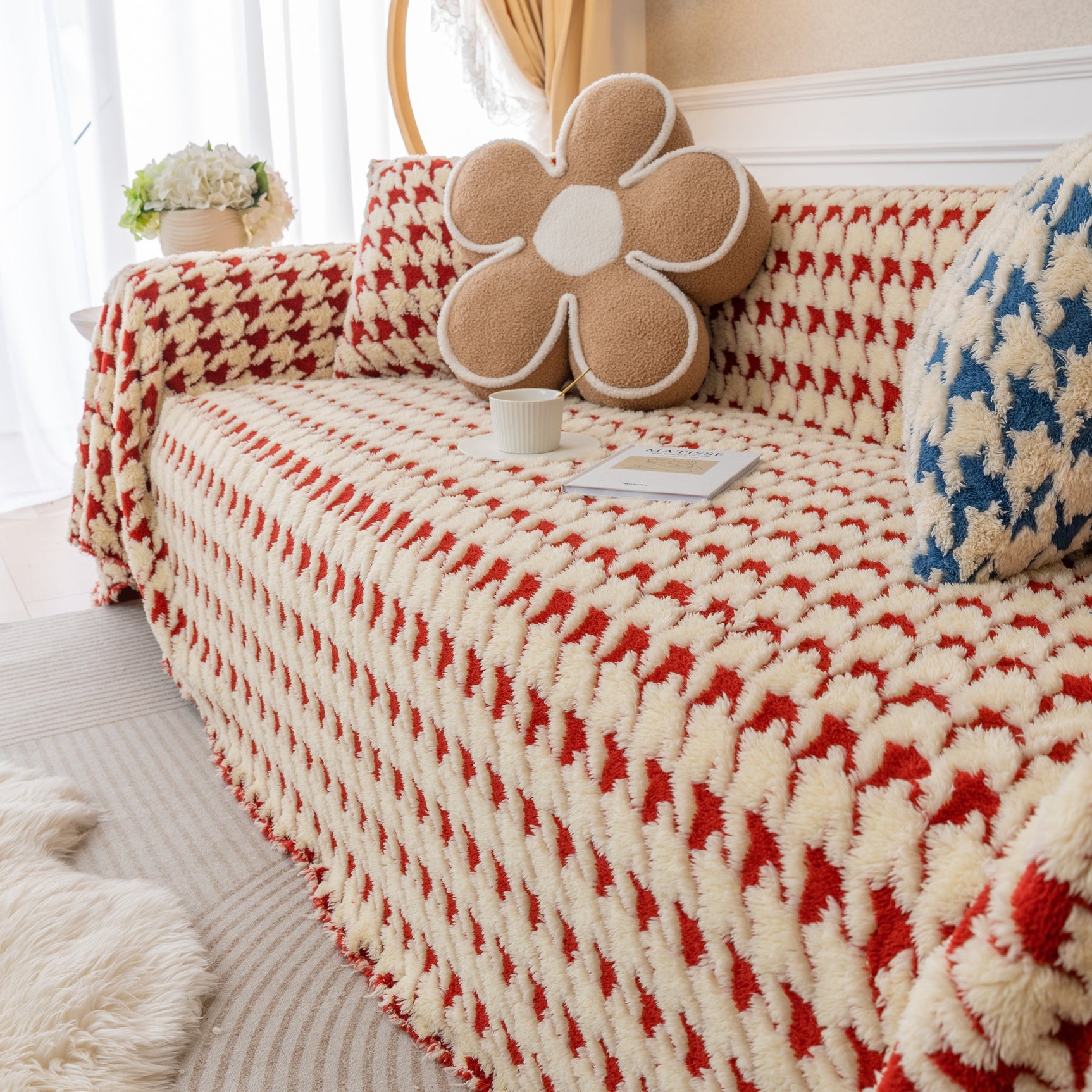 Luxury Plush Universal Couch Cover Blanket, Washable Couch Protector Houndstooth Sofa Covers