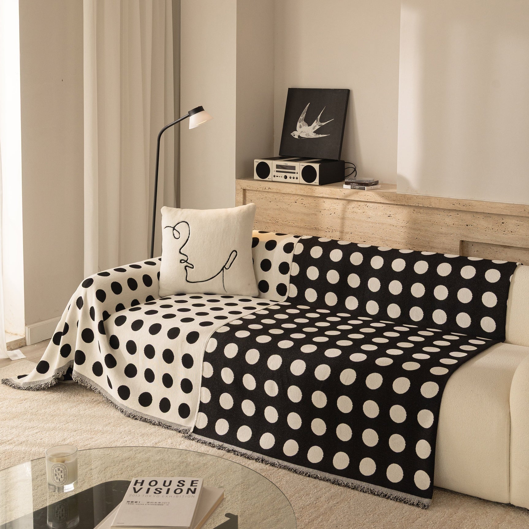 Chenille Polka Dot Sofa Cover Throw, Soft Thick Couch Cover Blanket Furniture Covers