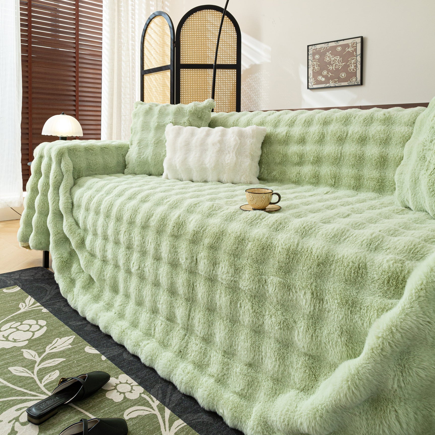 Thick Faux Fur Sofa Cover Fluffy Plush Warm Sofa Slipcover Furniture Protector for Couch Bed