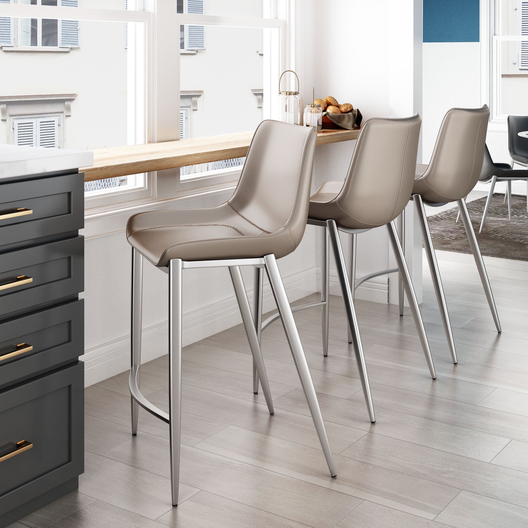 Magnus Brown & Silver Counter Stool (Set of 2)
