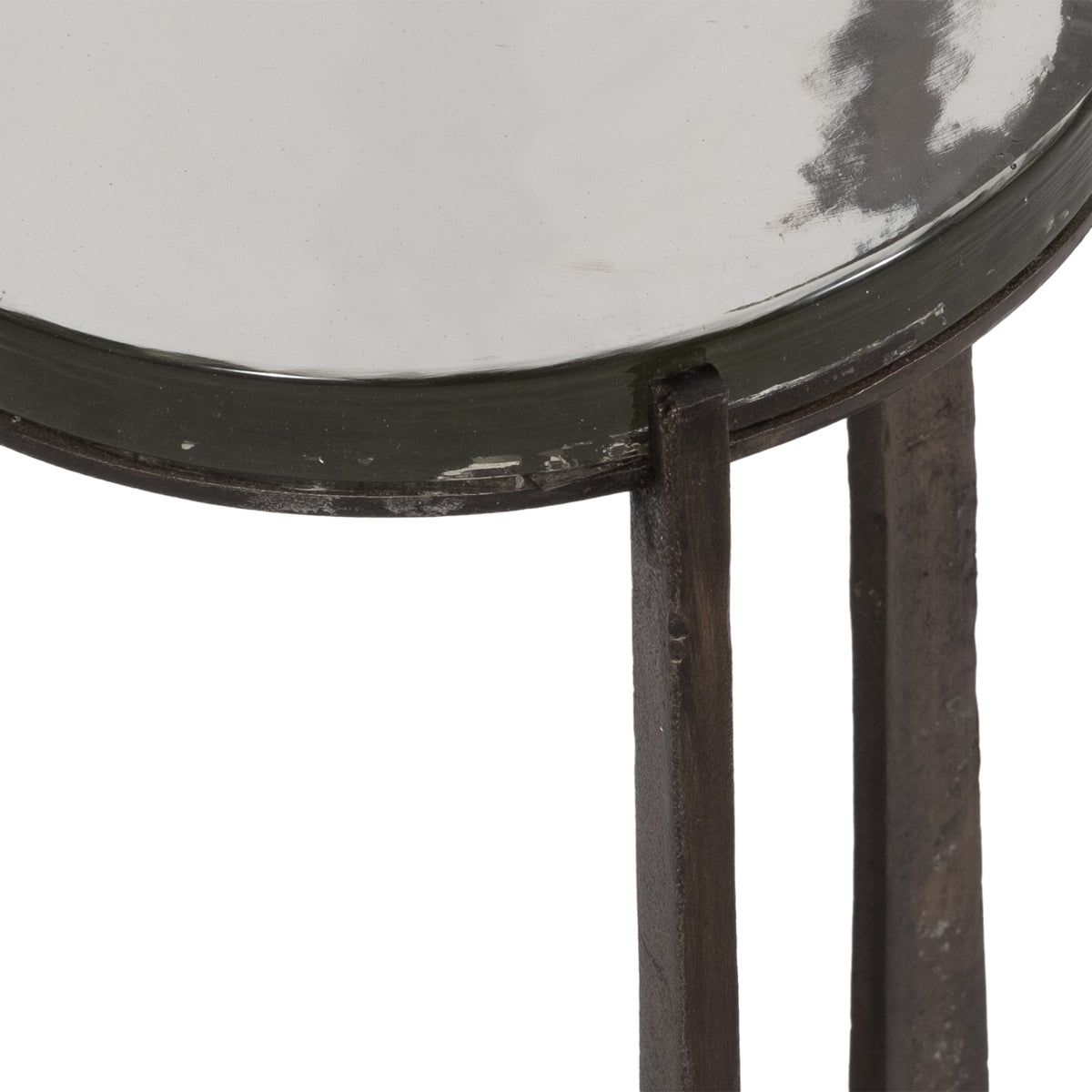 Keene Antique Bronze Thick Glass Top Round Accent Table