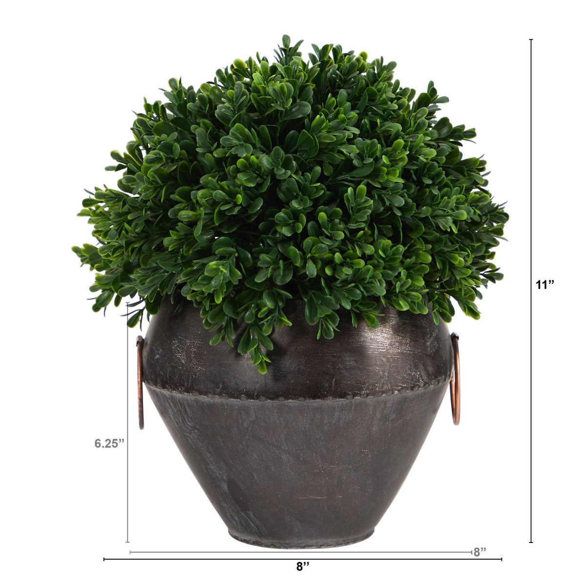 11” Boxwood Topiary Artificial Plant in Metal Bowl (Indoor/Outdoor)