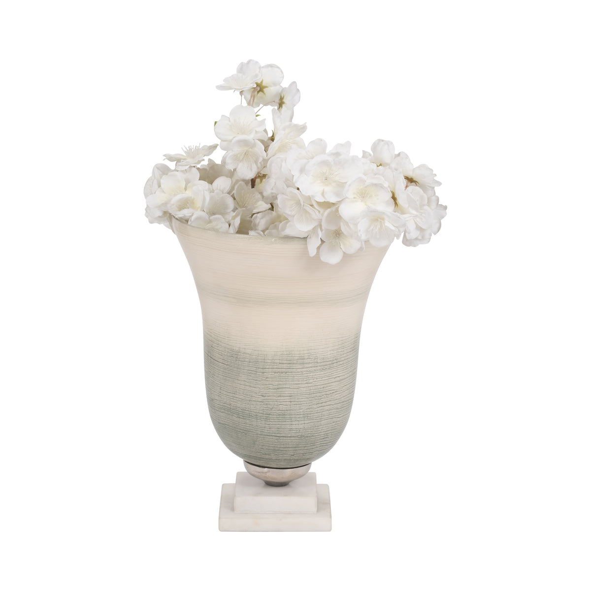 Vale Sage/Ivory Small Glass Vase on Marble Base