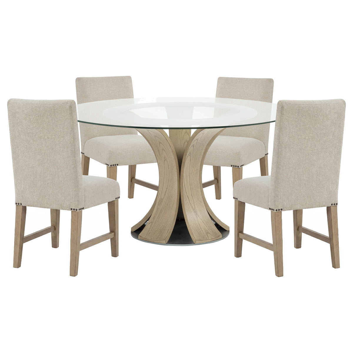 Naser Beige And Light Oak 5-Piece 48-inch Round Dining Table Set