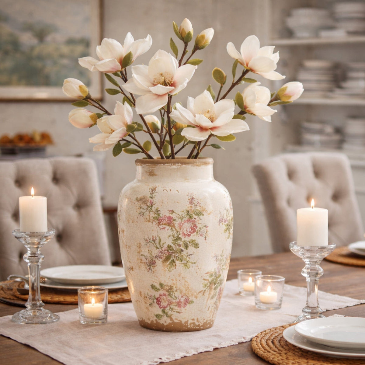 12.5” Tuscan Ceramic Floral Print Vase