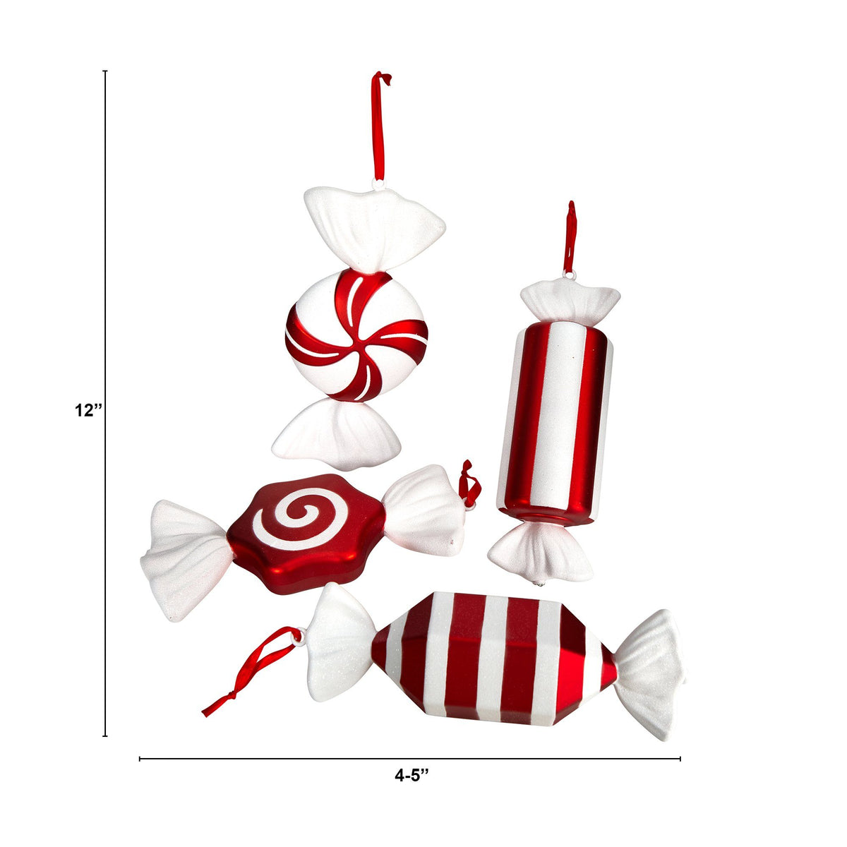 12” Jumbo Assorted Candy Holiday Christmas Deluxe Shatterproof Ornament Set of 4