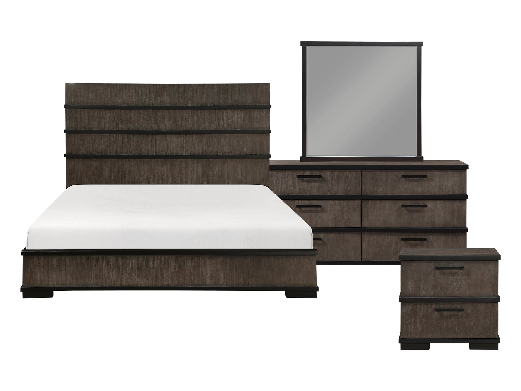 Acworth Brownish-Gray/Black 4-Piece Queen Bedroom Set