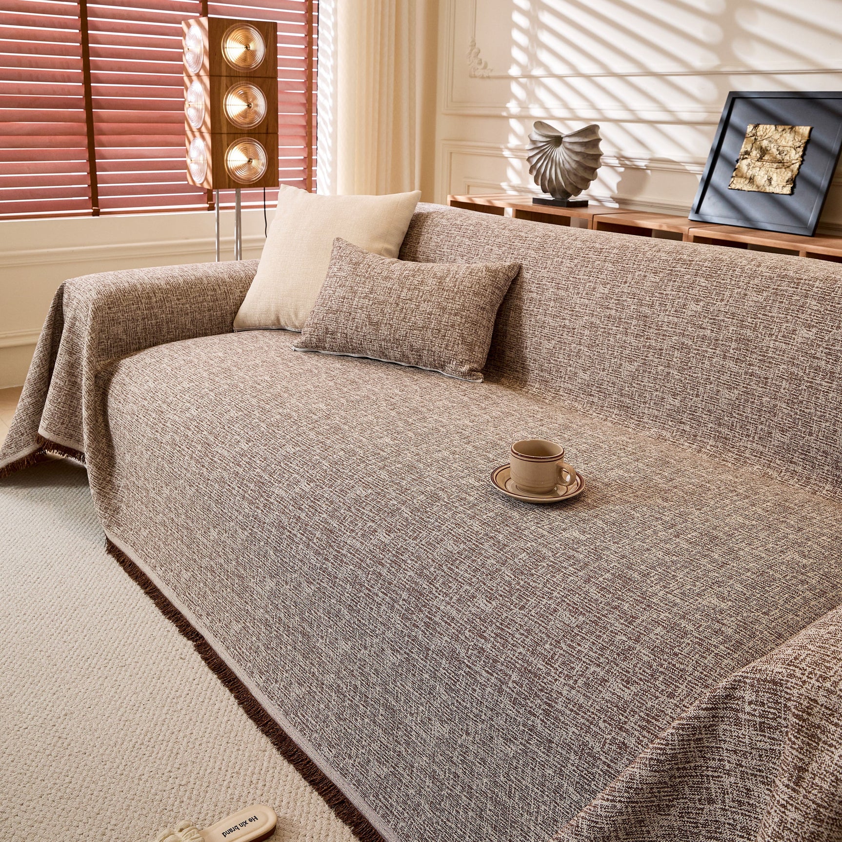 Natural Textured Linen Couch Cover, Breathable & Hypoallergenic Furniture Protector