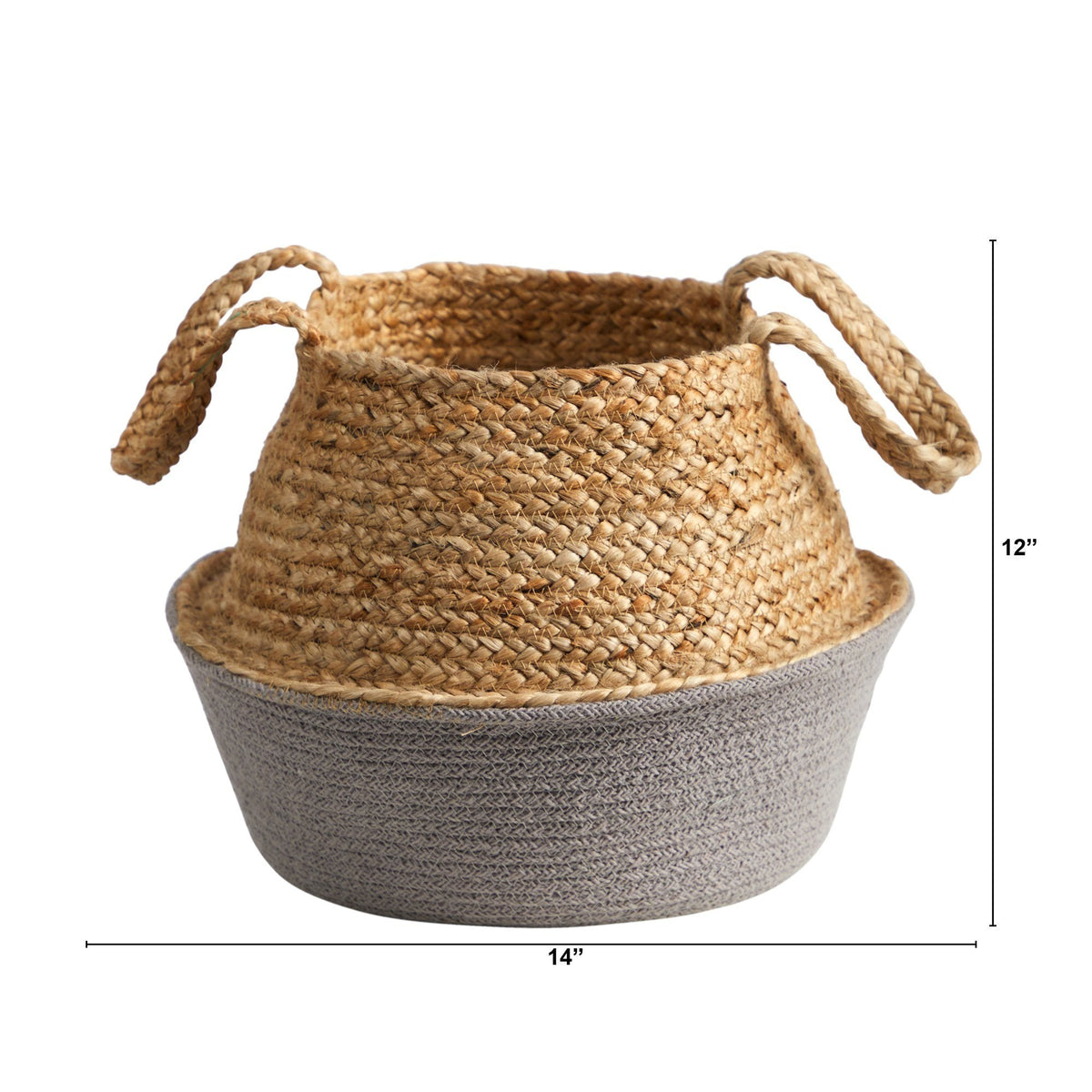 14” Boho Chic Handmade Cotton & Jute Gray Woven Planter