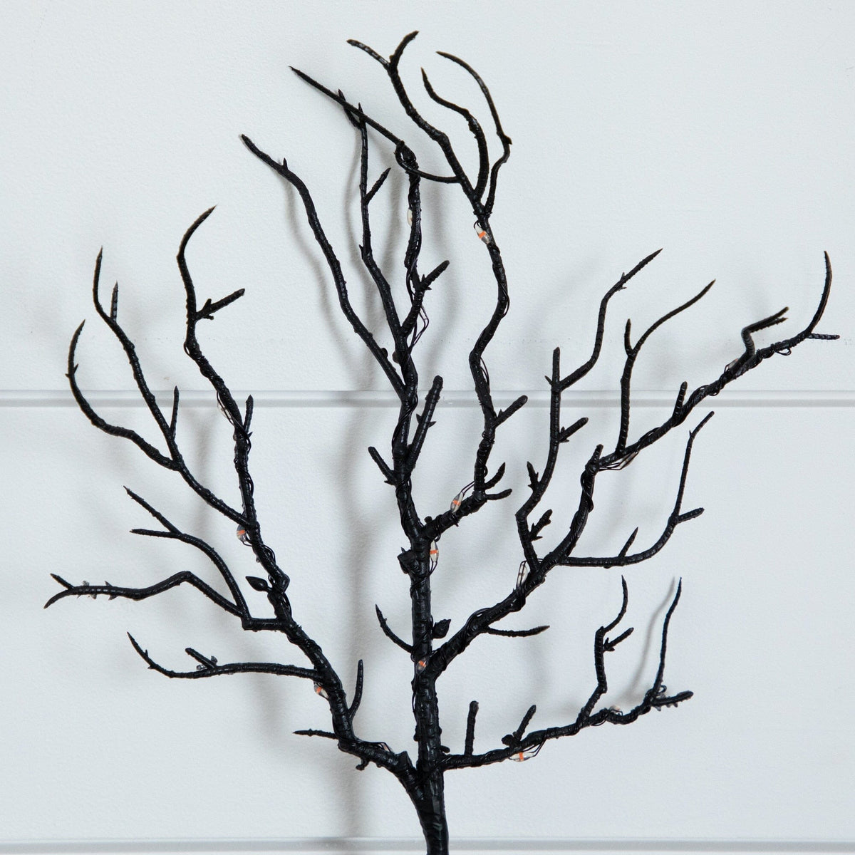 14" Pre-Lit Artificial Halloween Black Twig Branches with 45 Orange LED Lights and Integrated Ground Stake - Set of 3