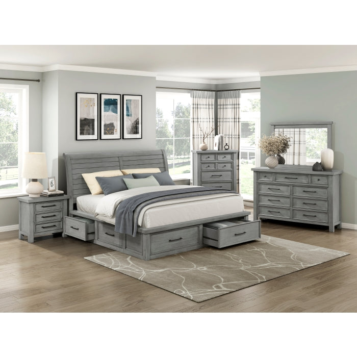 Logandale Gray Queen Platform Bed With Storage Footboard And Side Rails