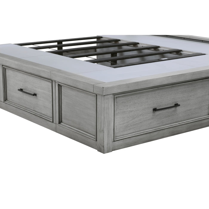Logandale Gray Queen Platform Bed With Storage Footboard And Side Rails