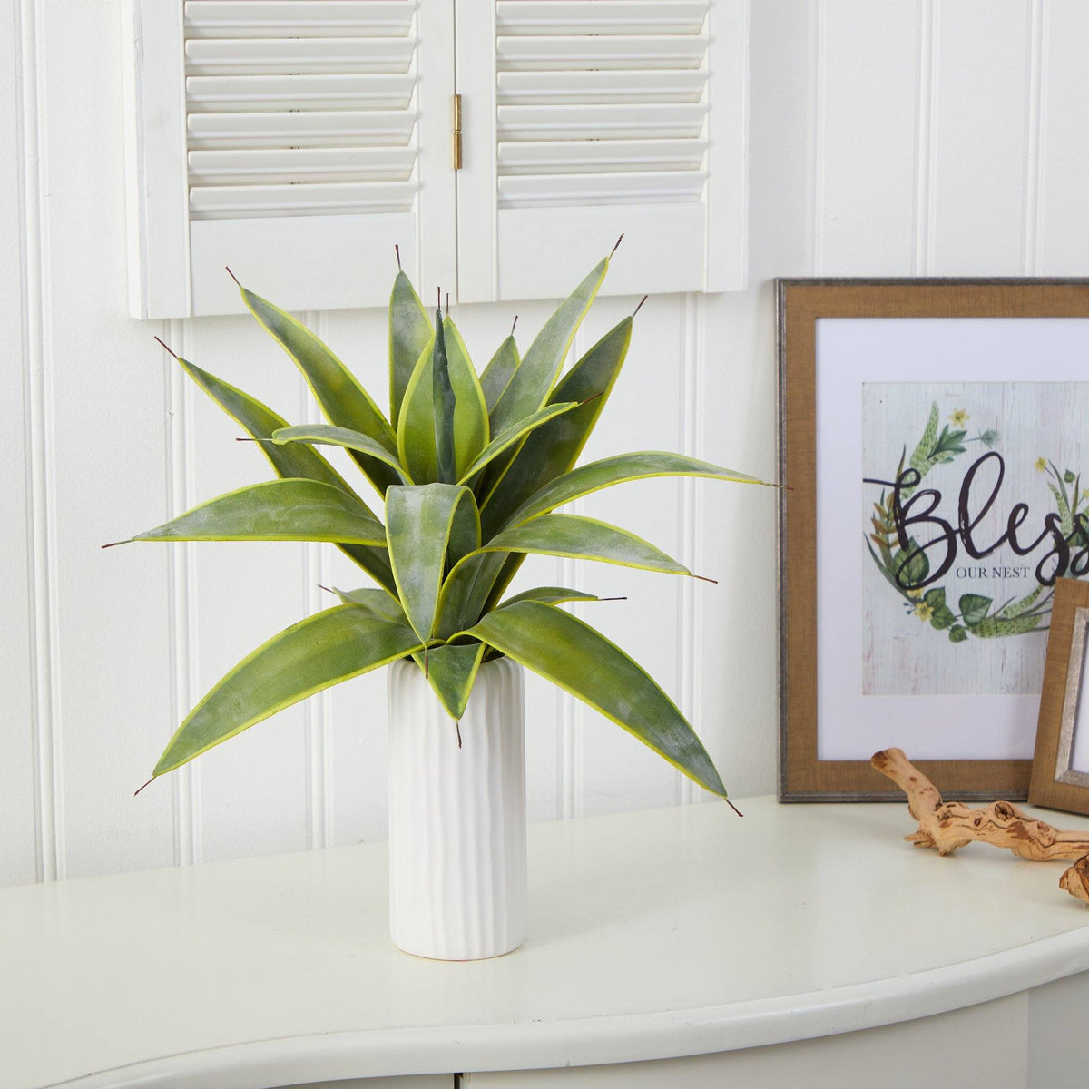 16” Sanseveria Artificial Plant in White Planter