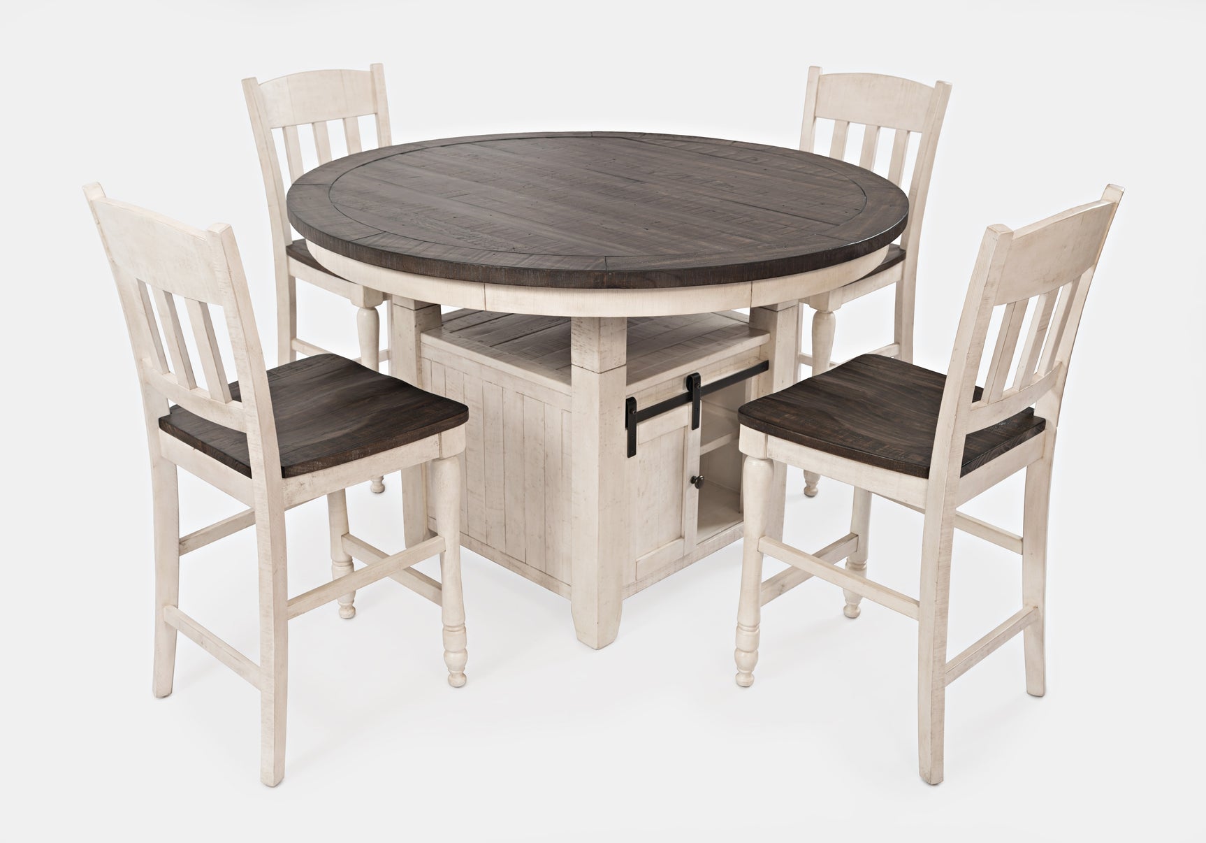 Madison County Vintage White Round Dining Dining Table w/ 4 Stools