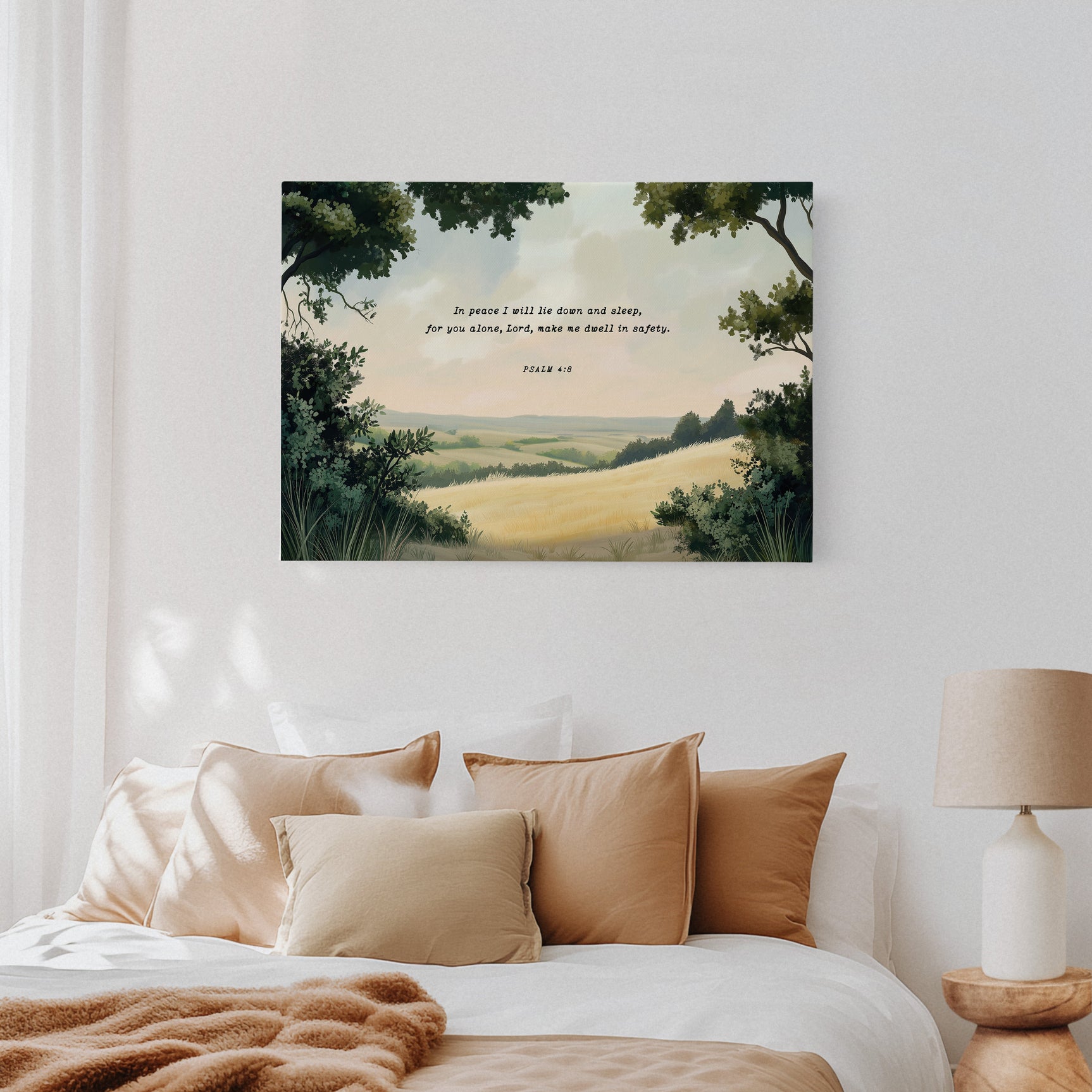 Peaceful Meadow with Psalm 4:8 Scripture