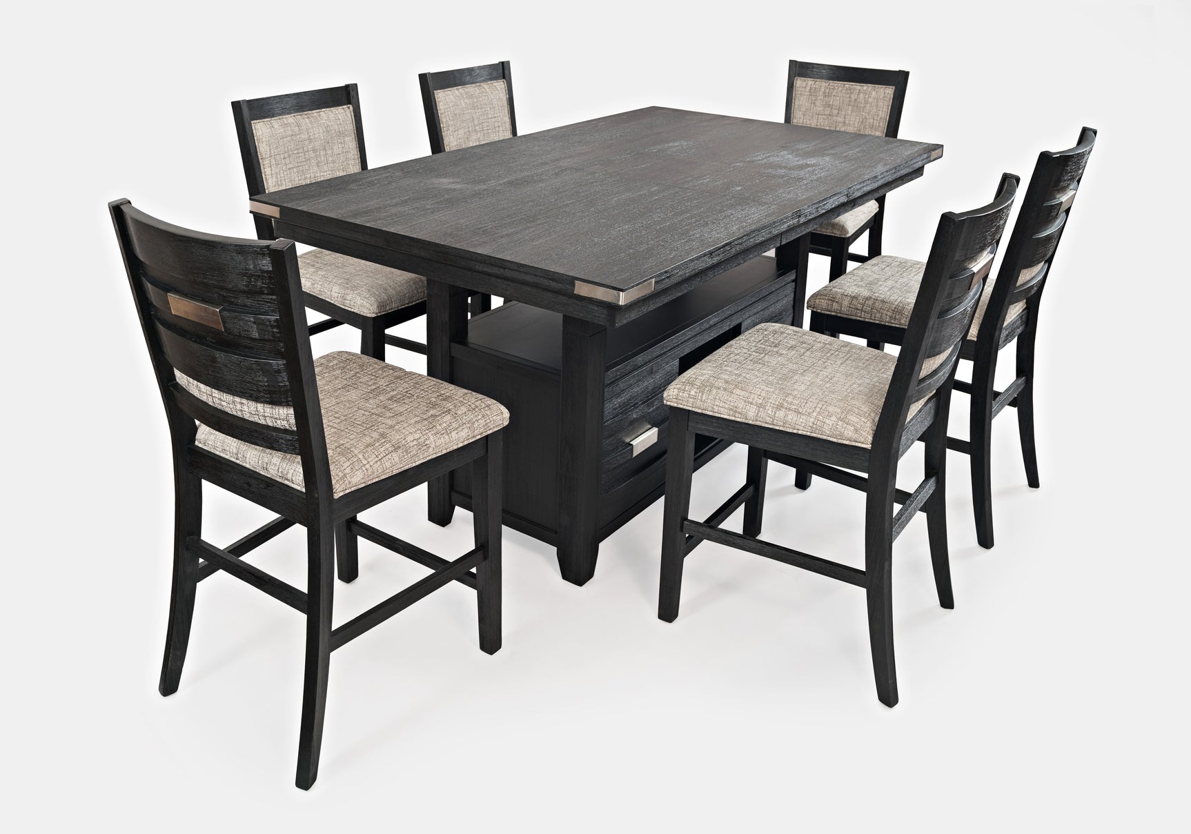 Altamonte Dark Charcoal High/Low Rect. Counter Dining Table w/ 6 Uph Stools