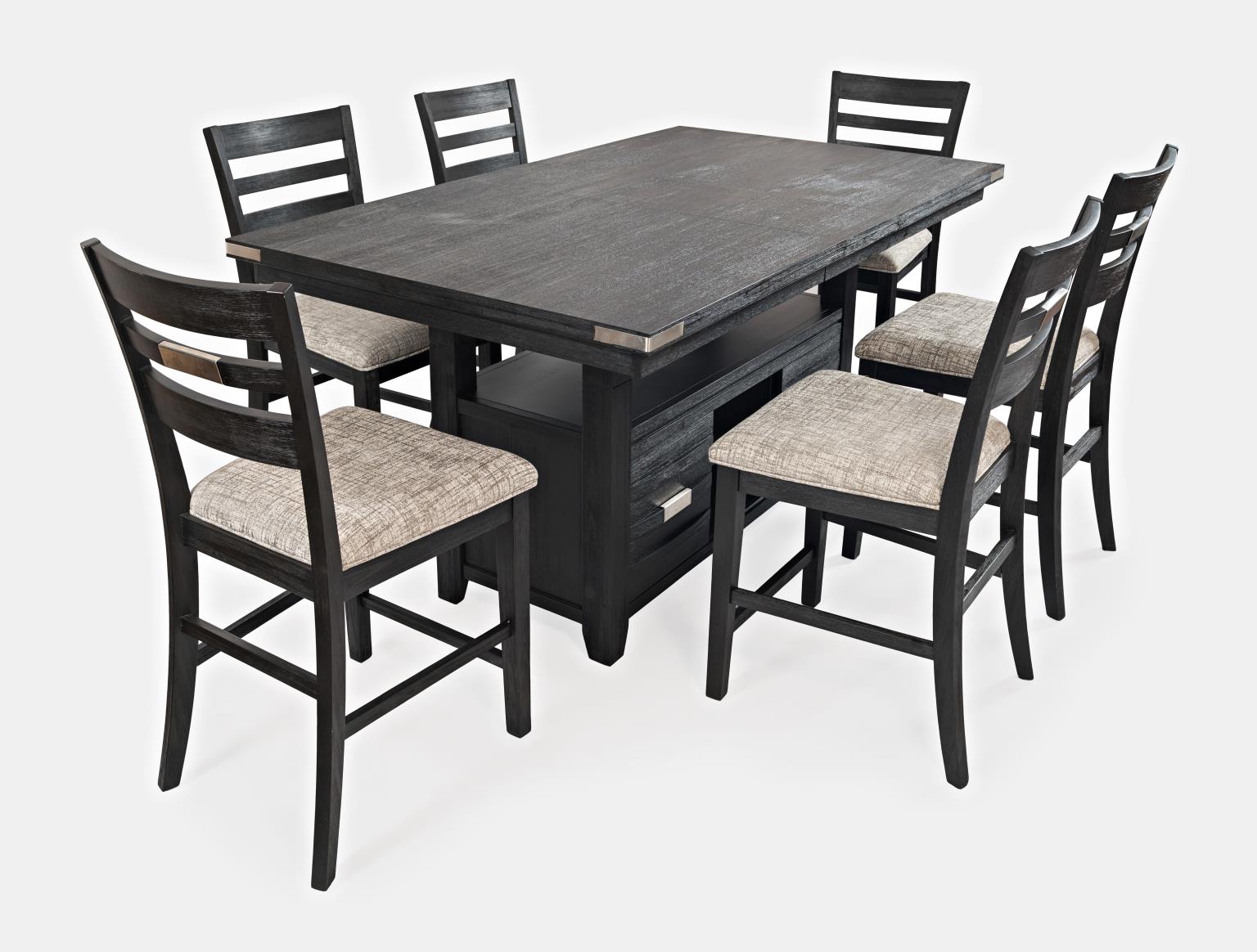 Altamonte Dark Charcoal High/Low Rect. Counter Dining Table w/ 4 Ladderback Stools