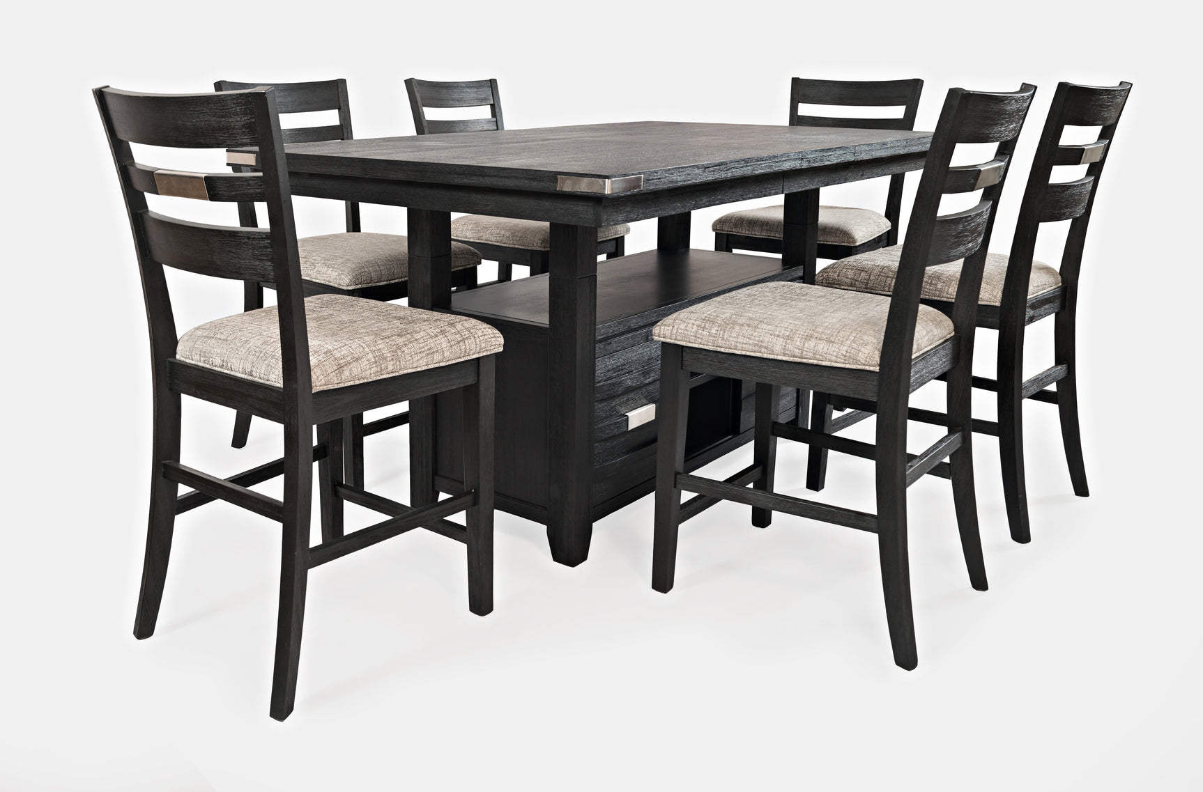 Altamonte Dark Charcoal High/Low Rect. Counter Dining Table w/ 6 Ladderback Stools