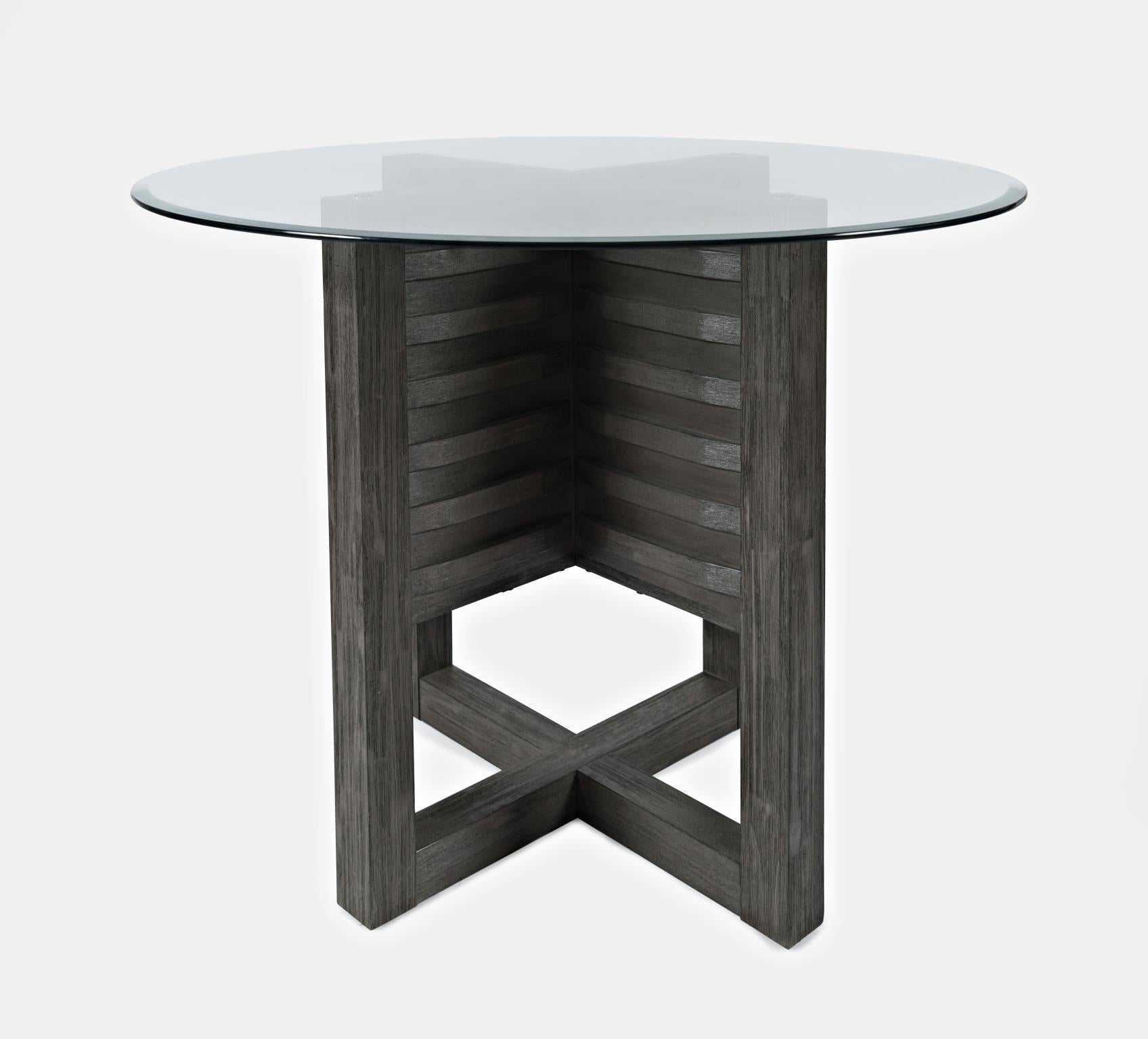 Altamonte Brushed Grey Round Counter Dining Table w/ 4 Uph Stools