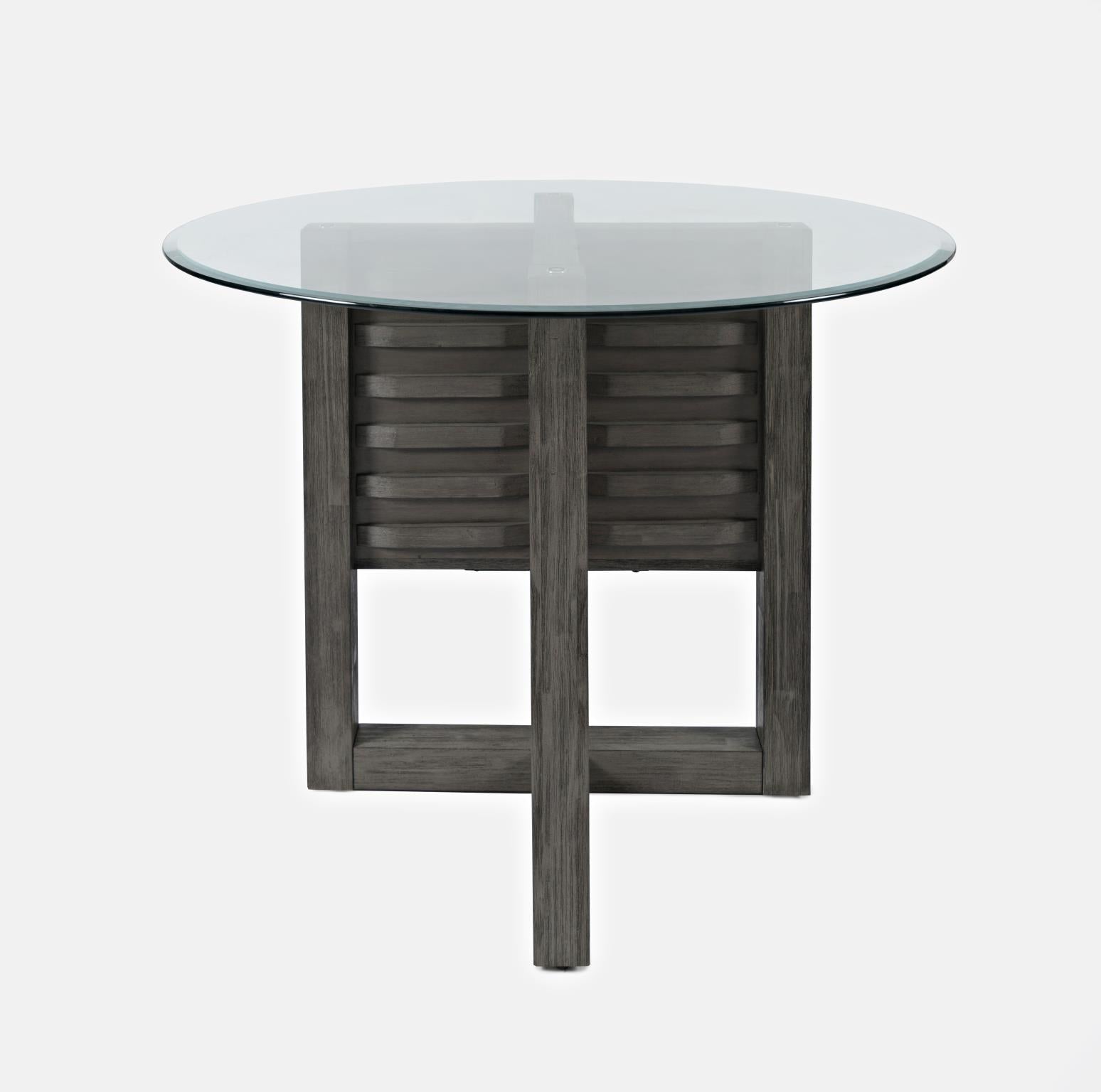 Altamonte Brushed Grey Round Counter Dining Table w/ 4 Uph Stools