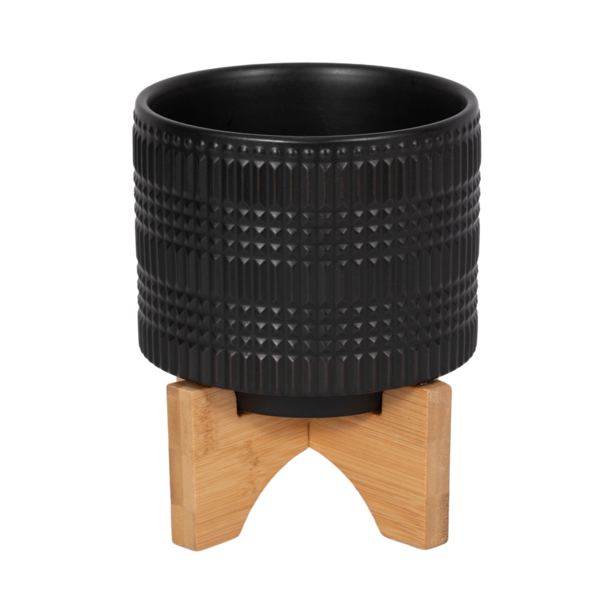 Cowell Black Ceramic Tribal Planter with Stand