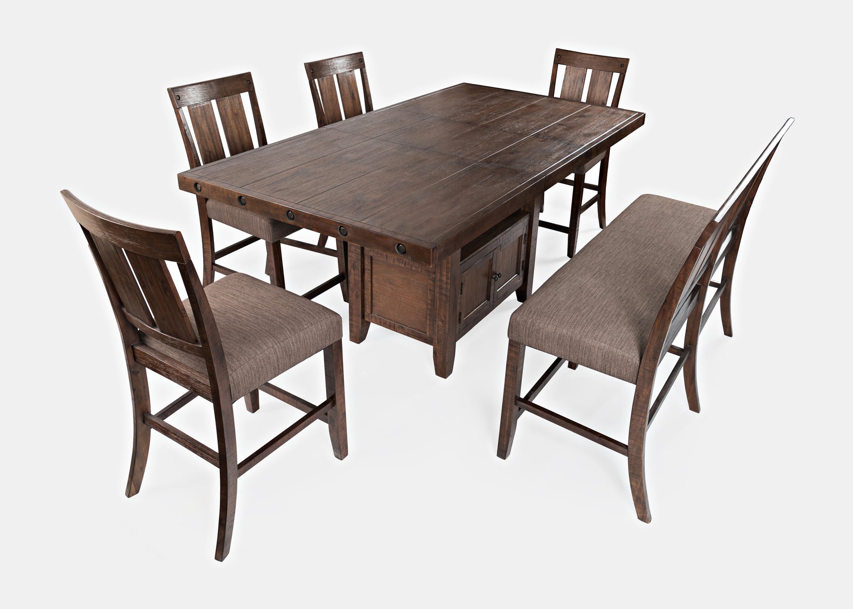 Mission Viejo Brown High/Low Ext Dining Table w/ 4 Stools, Bench