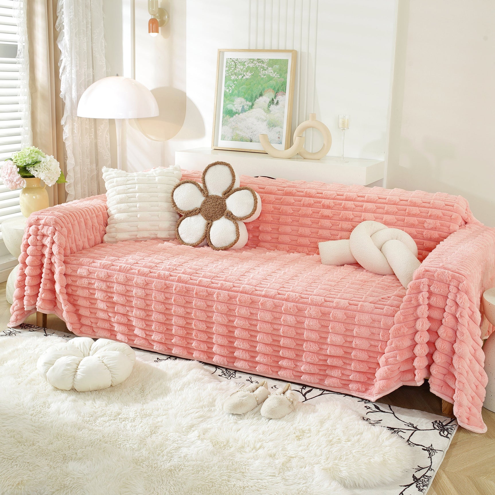 Fluffy Faux Fur Couch Cover Plush Sofa Throw, Warm & Stylish Sofa Protector