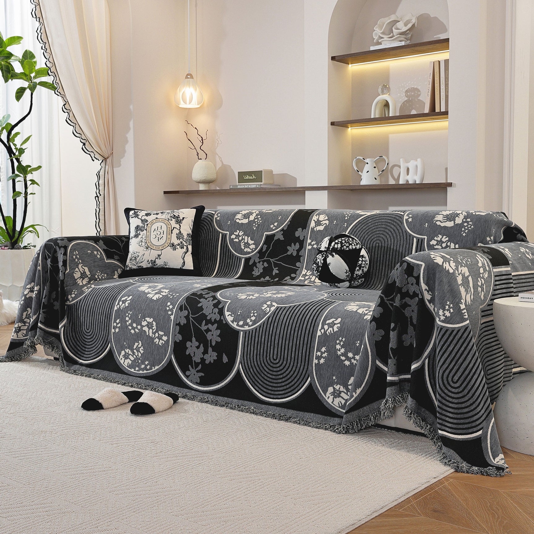 Modern Retro Sofa Throw - Decorative, Washable Chenille Blanket & Couch Protector