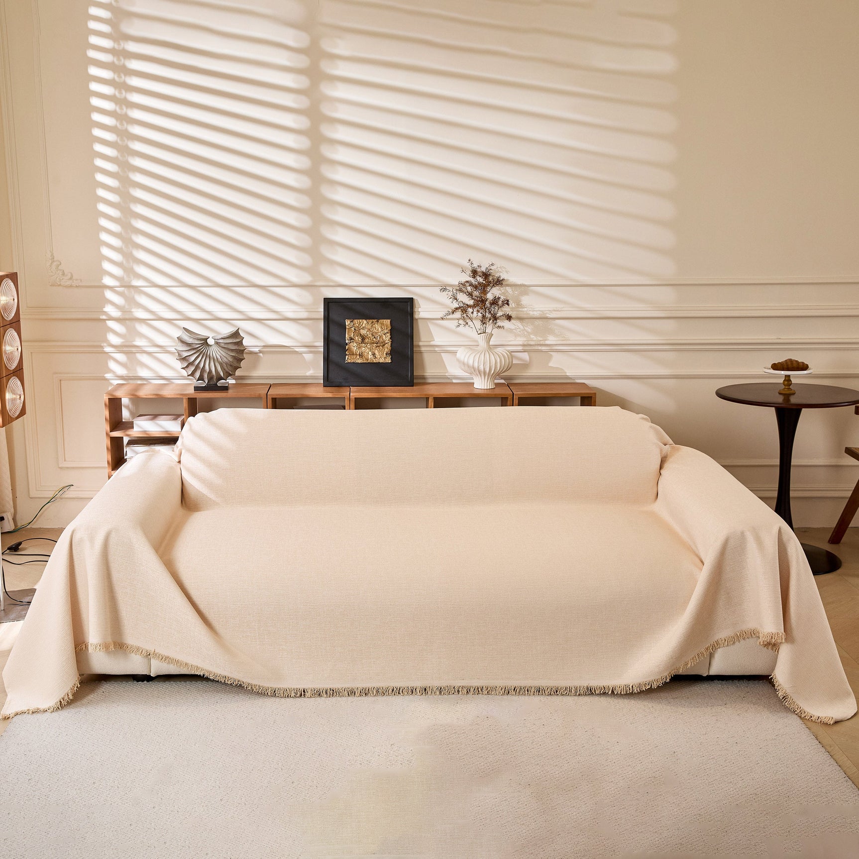 Natural Textured Linen Couch Cover, Breathable & Hypoallergenic Furniture Protector