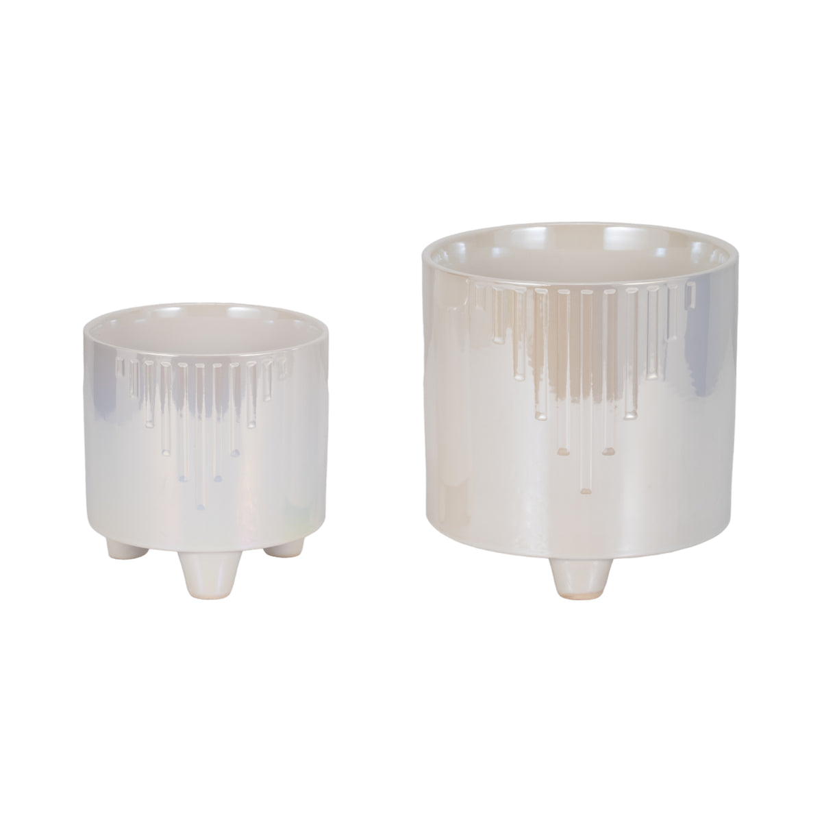 Silverado Ivory Iridescent Line Footed Planters (Set of 2)