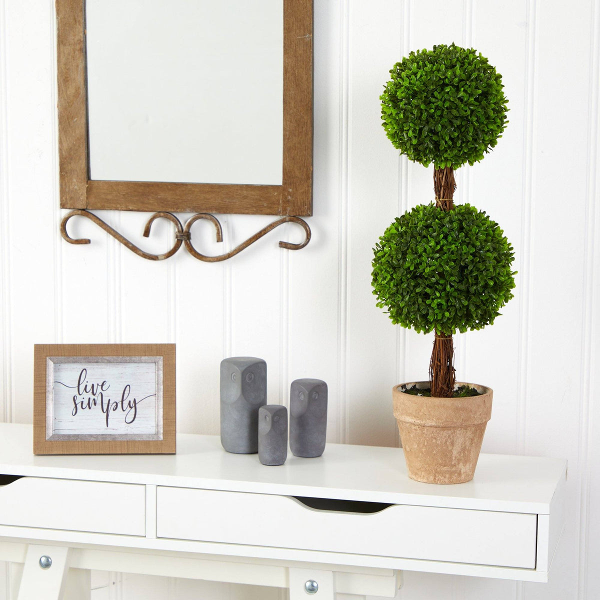 2.5’ Boxwood Double Ball Topiary Artificial Tree (Indoor/Outdoor)
