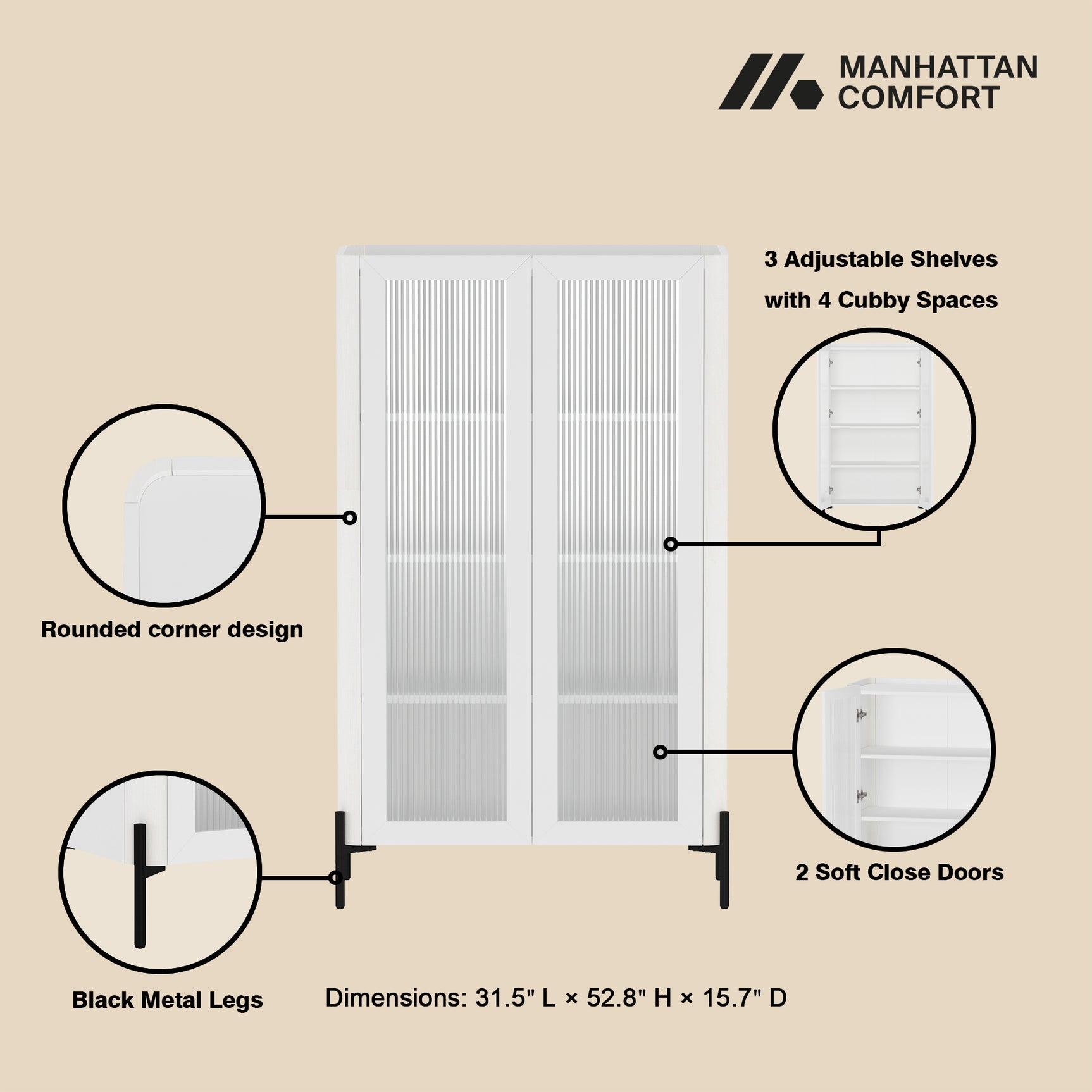 2-Piece Abbey Accent Cabinet and Bookcase in White - Ornate Home