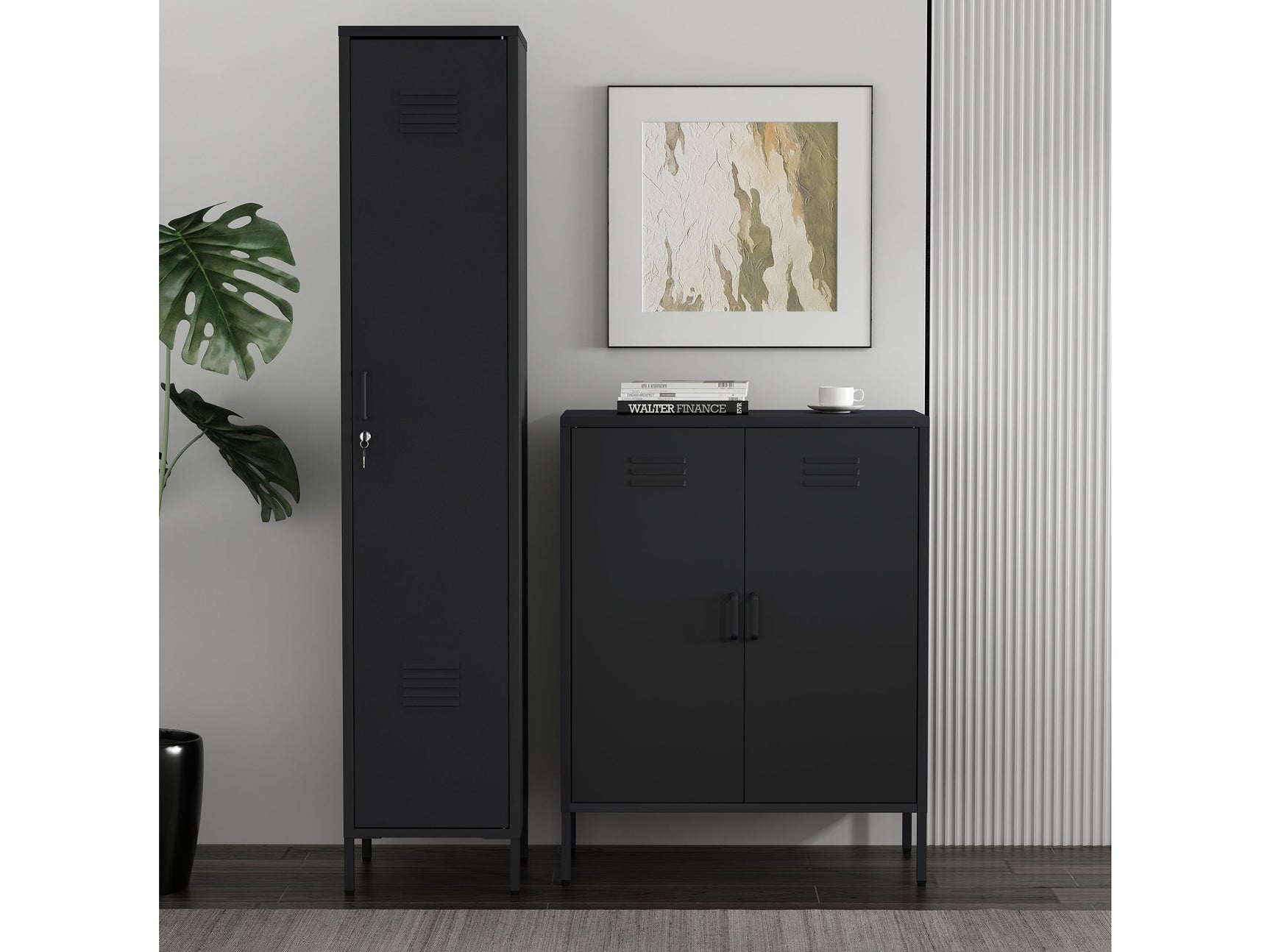 2-Piece Naomi Accent Cabinet and Storage Cabinet in Black - Ornate Home