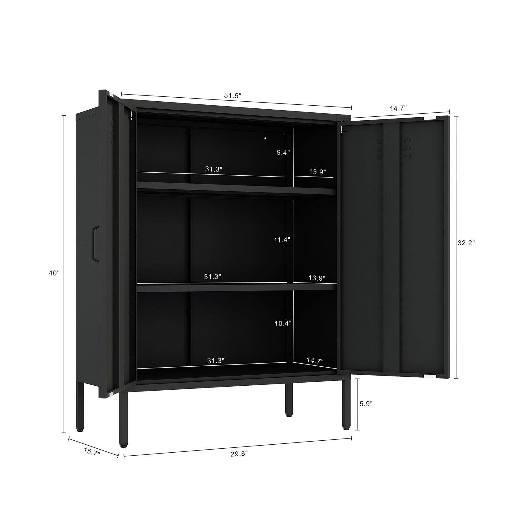 2-Piece Naomi Accent Cabinet and Storage Cabinet in Black - Ornate Home