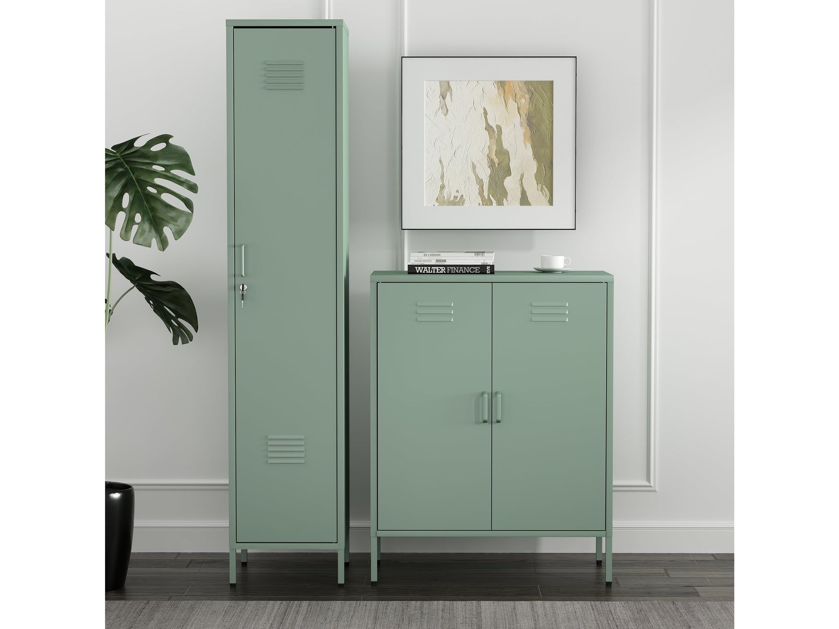 2-Piece Naomi Accent Cabinet and Storage Cabinet in Green - Ornate Home