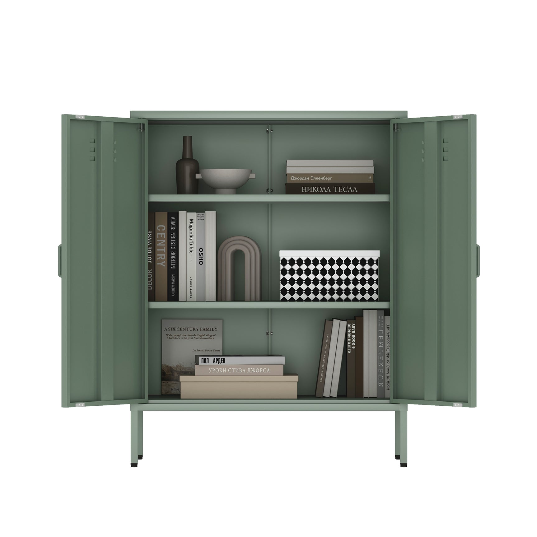 2-Piece Naomi Accent Cabinet and Storage Cabinet in Green - Ornate Home