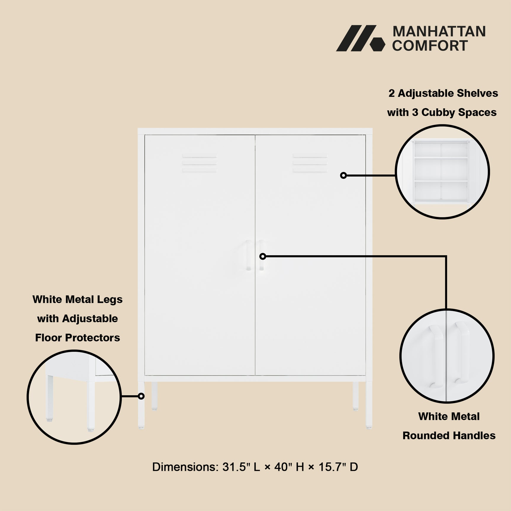 2-Piece Naomi Accent Cabinet and Storage Cabinet in White - Ornate Home