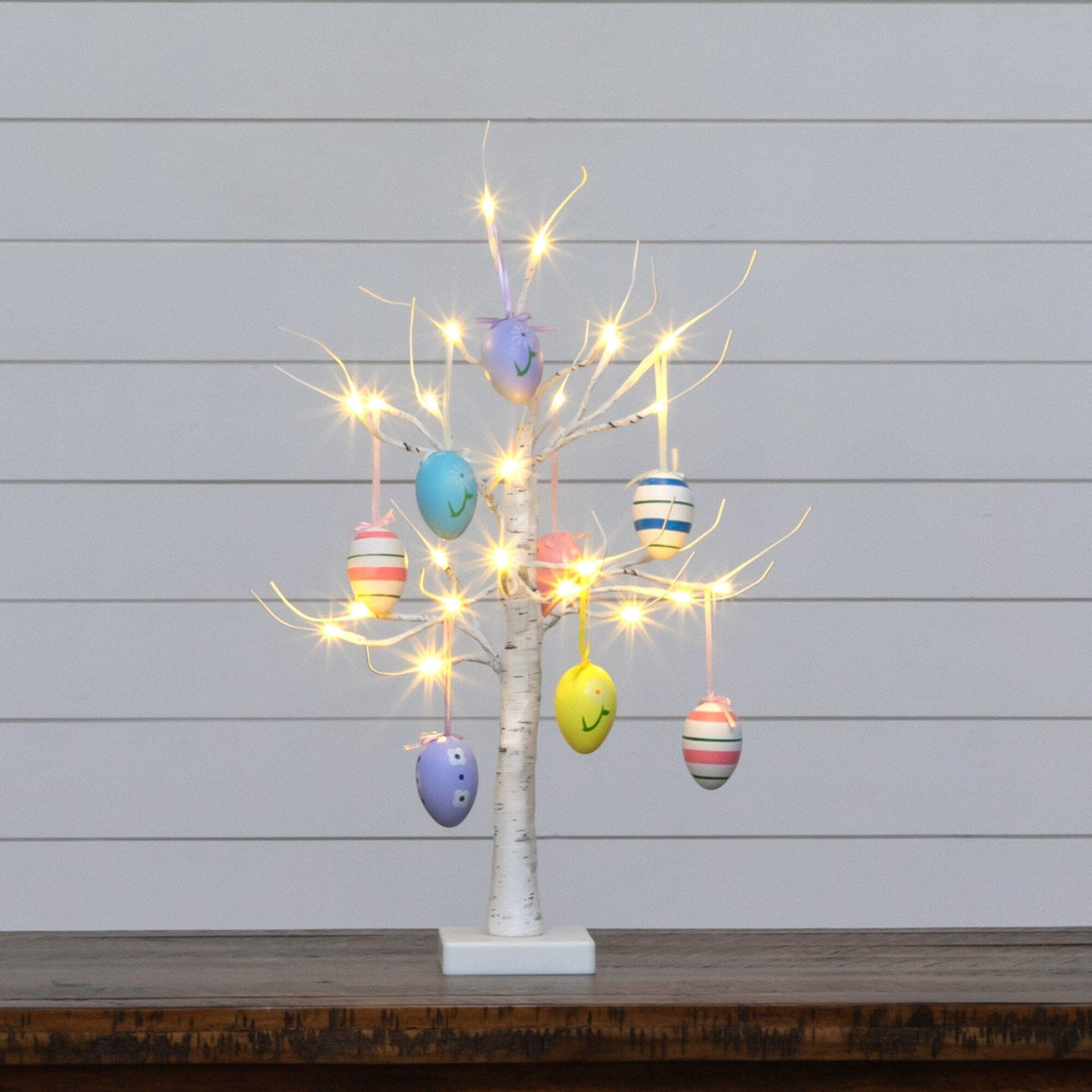 2' Pre-Lit Artificial Easter Twig Tree with Egg Ornaments and 24 Warm White LED Lights
