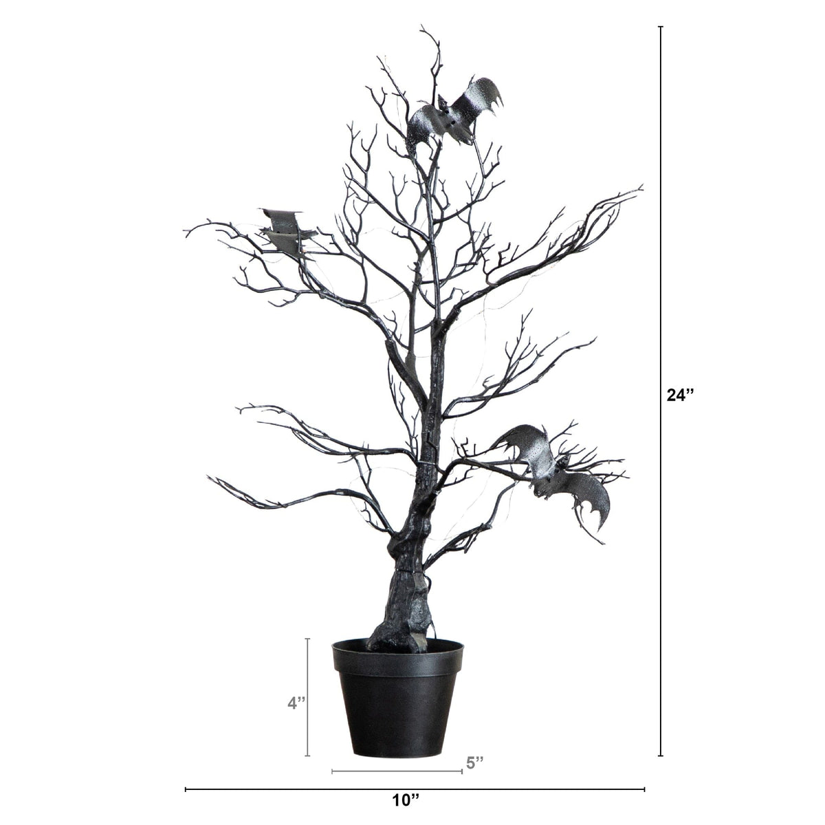 2' Pre-Lit Artificial Halloween Black Spooky Twig Tree with Bats and 40 Orange & Purple LED Lights